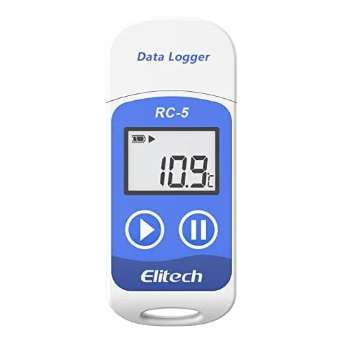 Elitech RC-5 Temperatur Datenlogger, IP65 Wasserdicht, 32000 Punkte Kapazität - Mini USB Temperaturrekorder mit LCD-Display, PDF/EXCEL/TXT Bericht für Kühlkette, Lager, Lebensmittel, Labor