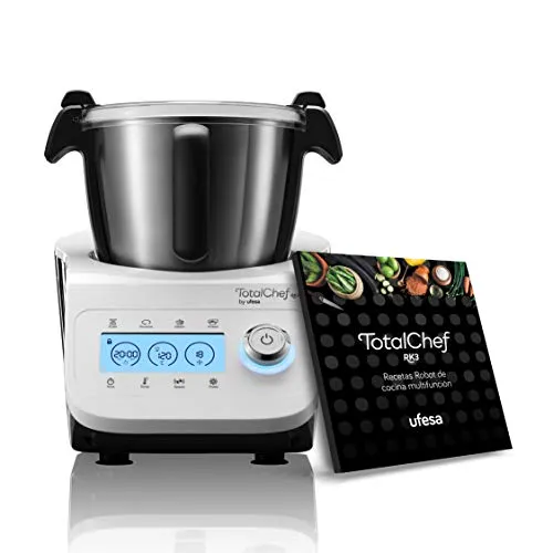 Ufesa TotalChef RK3 Multifunktions-Küchenmaschine, 30 Funktionen, Kapazität 3,5 l, LCD-Display mit Touch-Tasten, integrierte Waage, Inklusive Rezeptbuch PDF, Weiß