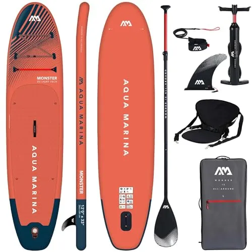 Aqua Marina Monster SUP Board mit Kajak Sitz - Aufblasbares Stand-Up Paddle Board 366x84x15cm, inklusive ECO-FRIENDLY CIRCUPACK und abnehmbarem Sitz für maximalen Komfort. Ideal für bis zu 170 kg Nutzlast.