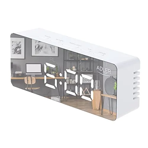ADLER AD 1189W Wecker mit Raumtemperaturanzeige Alarm Datumsanzeige Weckeranzeige Hintergrundbeleuchtung Tischuhr Temperaturanzeige USB- oder batteriebetrieben (Weiß)
