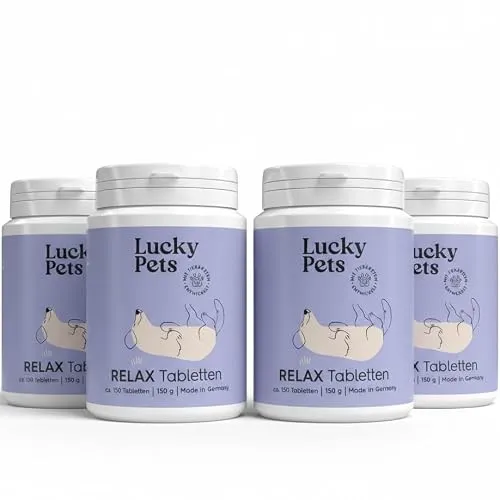 Lucky Pets NEU Beruhigungstabletten für Hunde 150 Stück – Mit L-Tryptophan, Baldrian und Hanfsaat – Bei Angst, Stress, Reisen und Silvester – Beruhigungsmittel für Hunde – Made in Germany