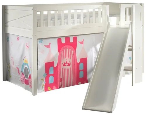 Set Spielbett Rutsche Vorhang Lattenrost Hochbett Kinder 90x200 pink Prinzessin - Betten & Bettgestelle - Traumhaftes Spielbett mit Rutsche und Vorhang für kleine Prinzessinnen, fördert kreatives Spielen und Träumen.