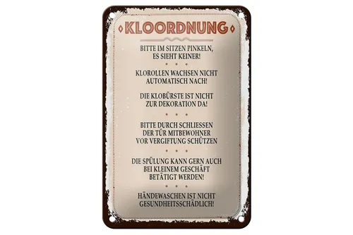 Blechschild Spruch Kloordnung bitte im sitzen pinkeln 12x18 cm Schild