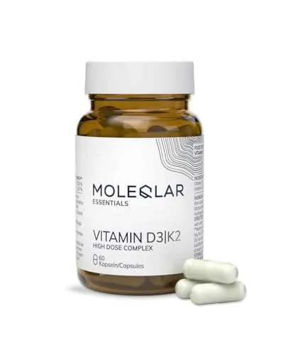MoleQlar Vitamin D3 K2 Kapseln 60 Stück – 5000 IE Vitamin D3 + 200 µg MK-7 pro Kapsel – Hochdosierte D3-K2-Kombination – Made in Germany