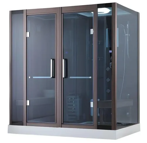 Dampfbadkabine Sauna-Duschkombination 200x130 cm - Kombinierte Sauna- und Duschkabine aus massivem Holz, ideal für Innen- und Außenbereich. Genießen Sie Wellness pur mit einer Höhe von 220 cm und eleganter transparenter Optik.