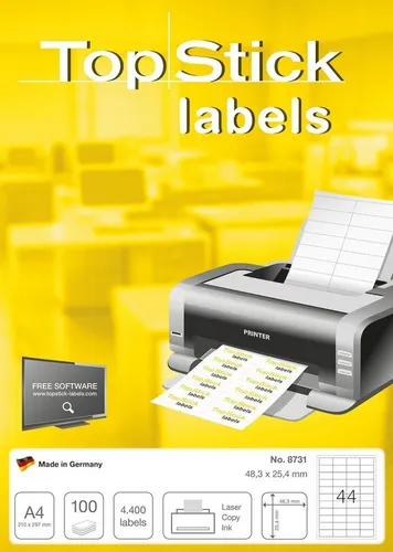 TopStick Etiketten 48,3x25,4mm - 44000 Stück selbstklebend - Versandaufkleber, ideal für professionelle Etikettierung mit hoher Klebekraft und matte Oberfläche für optimale Beschriftung.