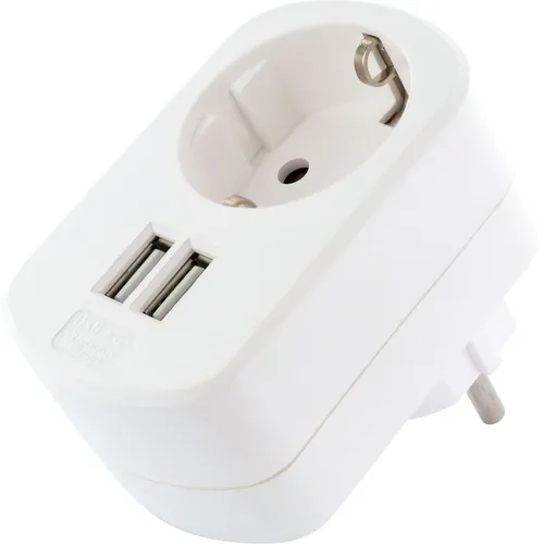 USB Ladeadapter mit Steckdose 2x USB Netzteil 230V Adapter Durchgangssteckdose