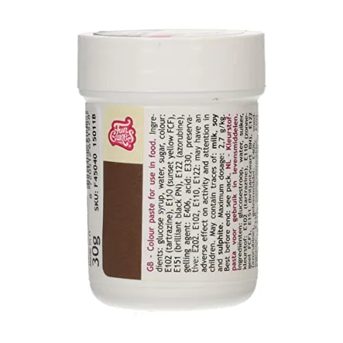 FunCakes Pastenfarbe Dunkelbraun; Konzentrierte Lebensmittelfarbe für Teig, Sahne, Fondant, Marzipan, Teig, Modellier- und Blütenpaste. Halal und koscher. 30 g