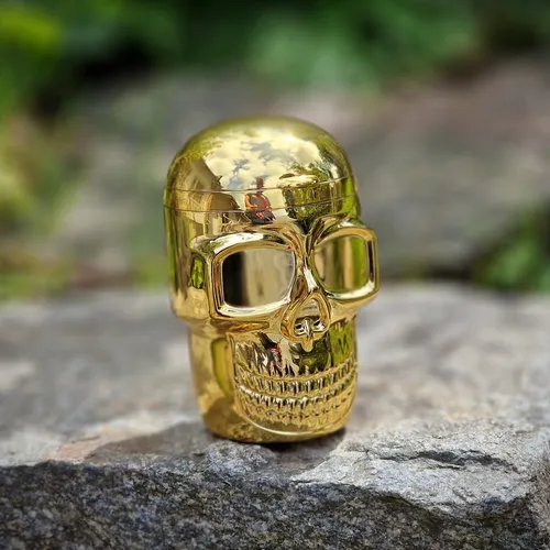 Budawi® Aschenbecher Skull mit Beleuchtung und Deckel in gold Ascher Ashtray