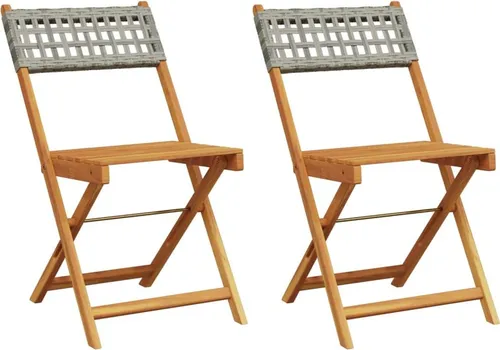 vidaXL Bistrostühle 2 Stk. Grau aus Massivholz und Poly-Rattan