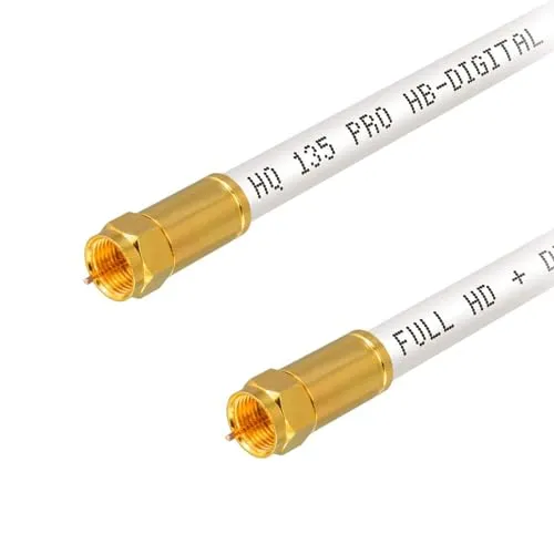 1m HB-DIGITAL HDTV SAT Antennenkabel 4-Fach geschirmt max 135dB Stahl-Kupfer Anschlusskabel RG6 Koax mit Kompressionssteckern VERGOLDET Koaxial Kabel 1080p Full HD 3D UHD Ultra 4K F-Stecker weiß