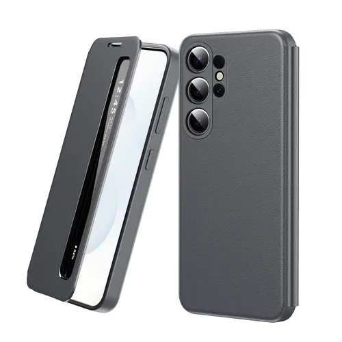 Handy Hülle Smart View für Samsung Galaxy S26 Ultra Kunstleder Flip Case Grau