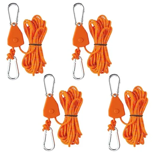 Stück Verstellbarer Seil Ratsche, 4m Abspannseile mit Seilspanner, 4mm Leichte Abspannleine Zeltschnur Einstellbare Seilratsche mit Haken für Campingzelte Markisen (Orange) 4