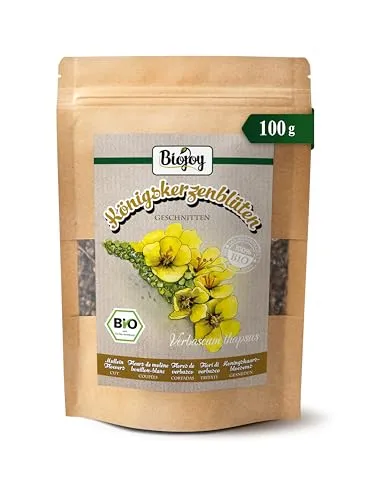 Biojoy BIO-Königskerzenblüten 100 g - Getrocknete Blüten für aromatischen Tee - 100 % naturbelassene, geschnittene Königskerzenblüten in kontrollierter BIO-Qualität. Ideal für aromatischen Tee, auch in Kombination mit anderen Kräutern. Nachhaltig aus BIO-Sammelgebieten.