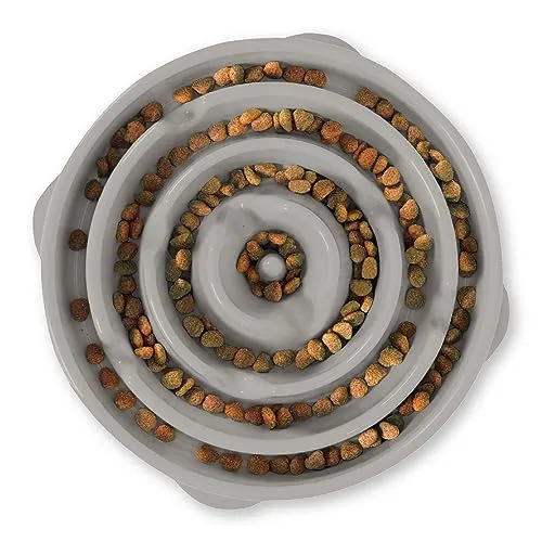 Outward Hound Antischlingnapf Hunde - Slow Feeder Hundenapf, für mehr Fressspaß, langsameres Fressen, beugt Blähungen vor, Rutschfester langlebiger Hunde Wasser- & Futternapf, Größe Mittel (Grau)