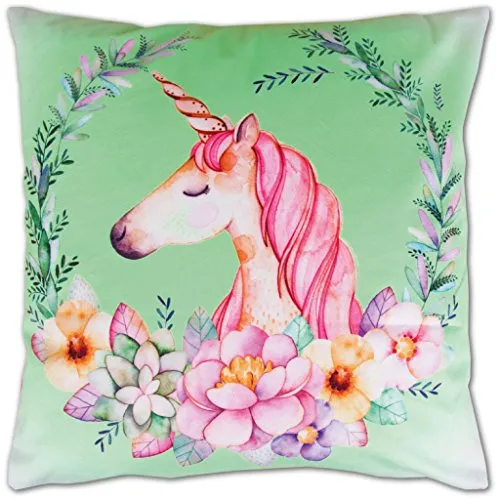 Bestlivings Dekokissen mit abnehmbaren Bezug in 40x40 cm (Einhorn Grün)