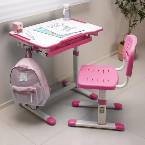 [en.casa] Kinderschreibtischset Sala – Ergonomischer Schülerschreibtisch mit höhenverstellbarem Stuhl - Matratzen und Möbel für Kinderzimmer: Höhenverstellbares Set mit neigbarer Tischplatte für optimale Ergonomie und gesunde Haltung, ideal für wachsende Kinder.