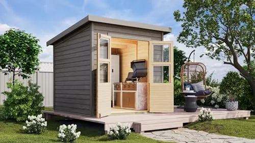 Karibu Gartenhaus Kano - Gartenhaus aus 14 mm starken Wandbrettern aus nordischer Fichte, einfacher Aufbau dank Steck-/Schraubsystem und ideal für die Nutzung im Garten.