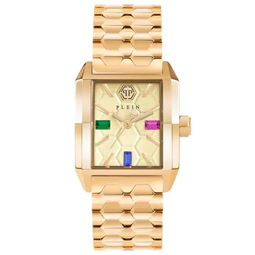 Philipp Plein Offshore Square Lady Watch PWMAA0522 - Elegante Damenarmbanduhr mit einzigartiger Panzerform, 5 bar wasserdicht und hochwertigem Gold Edelstahl Band. Perfekt für besondere Anlässe und kommt in einer stilvollen Geschenkbox.