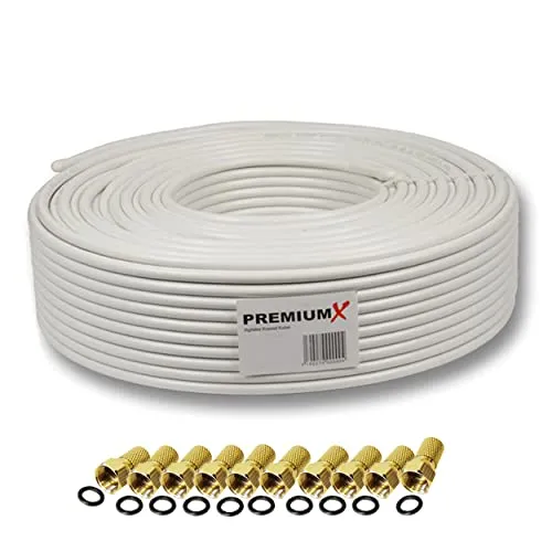 Premium X 25m DELUXE PRO Koaxialkabel 135dB 5-Fach geschirmt, reines Kupfer SAT Antennenkabel 10x F-Stecker (0,84EUR/M)