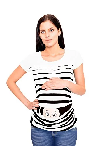 Witzige Umstandsmode T-Shirt mit Schwangerschaftsmotiv - Kurzarm (Weiß, X-Large) - Stylisches T-Shirt mit seitlichen Raffungen für optimalen Tragekomfort während der Schwangerschaft. Ideal als Geschenk für werdende Mütter.