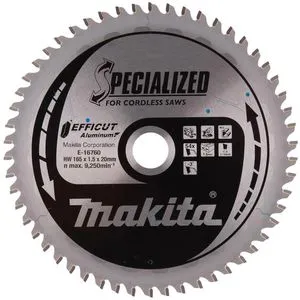 Makita Kreissägeblatt E-16760, EFFICUT, 165 x 20mm, 54 Zähne für Aluminium - Sägeblatt für Aluminium, 165 mm Durchmesser, 54 Zähne für ausrissfreies, schnelles Sägen und bis zu 250% höhere Schnittgeschwindigkeit im Vergleich zu Standardsägeblättern.