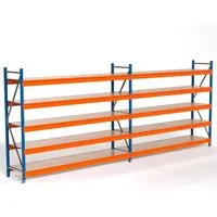 PROREGAL Industrie Weitspannregal Lagerregal MAXIMUS PRO Komplettregal 2 Felder HxBxT 200x500x60cm 5 Spanplatten-Fachboden Fachlast 530kg Blau/Orange