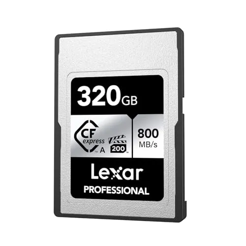 Lexar Professional SILVER Series CFexpress Typ A Karte 320GB, CFe Karte bis zu 800 MB/s Lesen, VPG200, 8K Video CF Karte, Speicherkarte Kompatibel mit Sony Alpha/Sony FX Kameras (LCAEXSL320G-RNENG)