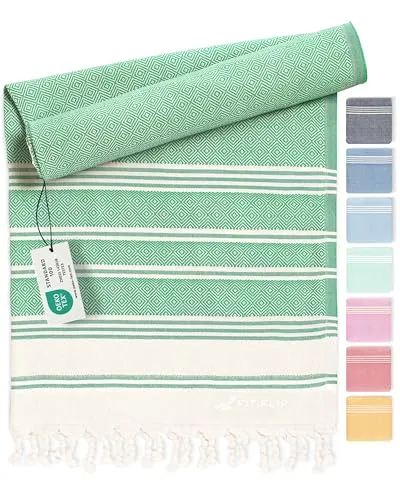 Fit-Flip Hamamtuch aus 100% Baumwolle – saugfähig und schnelltrocknend – türkisches Saunatuch, Strandtuch, Duschtuch, Badetuch, Yogatuch – Green – 100x200cm Diamond