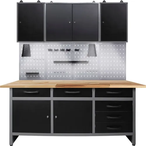 ONDIS24 Werkstatt-Set 160 cm mit LED Beleuchtung - Vielseitige Hobbywerkbank mit 6 Schubladen und 6 Türen, ausgestattet mit LED-Beleuchtung. Stabil und belastbar bis 600 kg, ideal für den professionellen Einsatz. Selbstmontage inklusive Aufbauanleitung.
