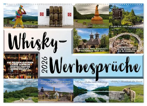Anke Grau | Whisky-Werbesprüche Wandkalender 2026 - Erleben Sie 12 Monate voller einzigartiger Whisky-Motive aus Schottland. Dieser DIN A2 Wandkalender bringt stilvolle Lebensfreude in Ihr Zuhause.
