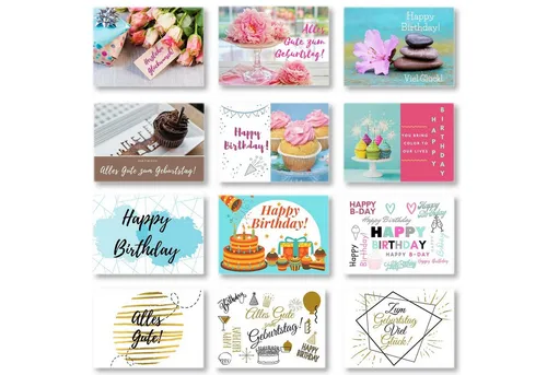 Domelo Geburtstagskarte Geburtstagskarten Set 24 Karten mit Umschlägen A6 FSC