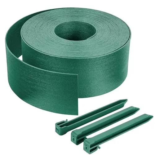 VOUNOT Flexible Rasenkante 20m aus PE - Rasenkanten für kreative Beetgestaltung, wetterfest und langlebig, inklusive 12 Befestigungsheringen für einfache Montage.