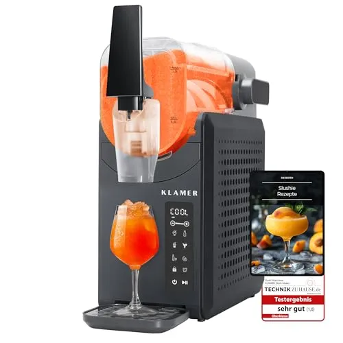 KLAMER Slush-Eismaschine - Slushy-Maker mit 5 voreingestellten Programmen für Slushies, Cocktails und Milchshakes. 2-Liter-Tank und Reinigungsautomatik für mühelose Pflege und schnellen Genuss.