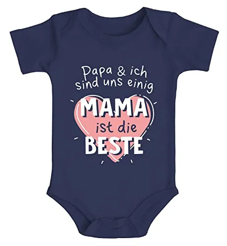 MoonWorks® Baby Body mit Spruch Papa und ich sind uns einig Mama ist die Beste Herz Bio-Baumwolle Jungen & Mädchen navy 3-6 Monate