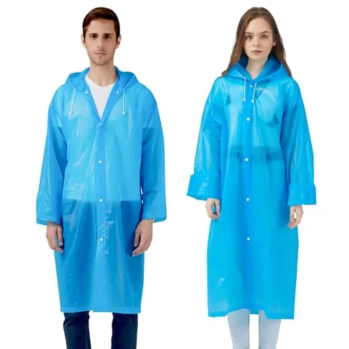 UPSEN Regenponcho Regenjacke Regenmantel für Herren Damen Wasserdicht, 2 Stück Wiederverwendbar Regencape Regenbekleidung für Wandern Camping Radfahren Reisen (E-Blau)