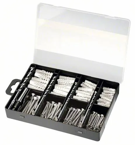 Bosch Accessories 2607019511 Befestiger-Sortiment - 173-teiliges Set mit Steinbohrern, Schrauberbits, Dübel und Schrauben für präzise Bohrungen in Mauerwerk