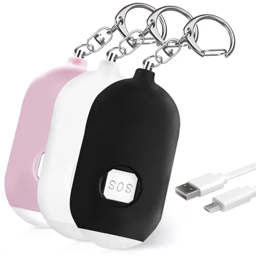 Taschenalarm für Frauen, 3 Stücke 130db Personal Alarm Selbstverteidigung Schlüsselanhänger Alarm mit Taschenlampe, Panikalarm Persönliche Sicherheit Frauen, Kinder, Senioren