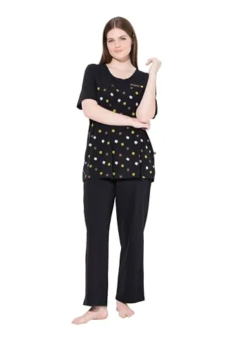 Ulla Popken Damen Plus Size Pyjama mit Blütenstickerei, Schwarz - Eleganter Pyjama in Übergröße mit feinem Blütenmuster und atmungsaktiver Baumwolle. Ideal für erholsame Nächte, mit bequemen Taschen und elastischem Bund für höchsten Tragekomfort.