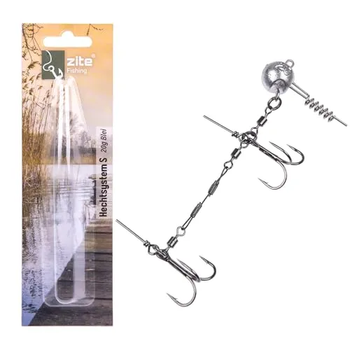 Zite Fishing Hecht Gummifisch-System S 9cm | 5g - 20g Fertigmontage Gummiköder mit Screw Jigkopf | Softbait Angsthaken Drillinge | Spinn-System Montage ideal für Hechtköder 15-20cm (20g)