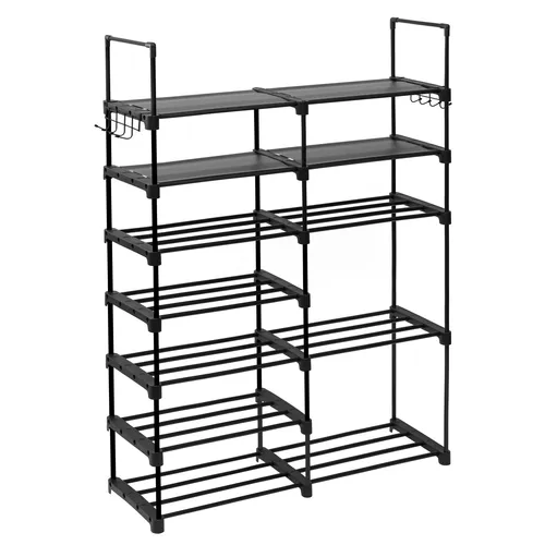 EUGAD Schuhregal mit 7 Ebenen und 10 Haken, Schwarz