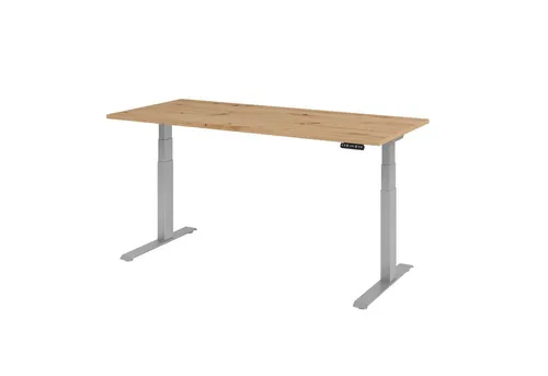 Hammerbacher Schreibtisch XDKB 19, elektrisch höhenverstellbar - Kinderschreibtisch aus asteiche/Silber, ideal für ergonomisches Arbeiten mit 3-fach Memory-Schalter und Kollisionsschutz für maximale Sicherheit.