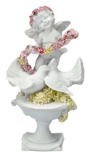 Figuren Shop GmbH Fantasy-Figur Engel Figur - Putte mit Rosen und Tauben - Fantasy Dekoration Cherubim