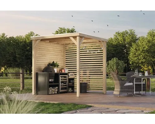 Karibu Pavillon Outdoorkitchen XL mit Lamellenseitenwand
