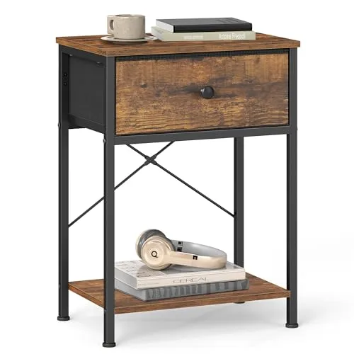 SONGMICS Beistelltisch mit Ladefunktion LGS101K101, rustikales Braun