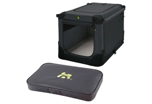 MAELSON Tiertransportbox Soft Kennel anthrazit mit Lounge Mat - Robuste Hundebox für sicheren Transport und gemütlichen Rückzugsort, inkl. waschbarer Lounge Mat für optimalen Komfort.
