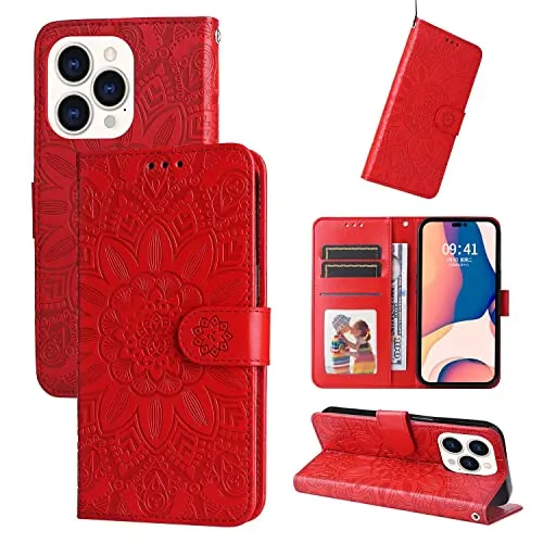 König Design Handyhülle kompatibel mit Apple iPhone 14 Pro Schutzhülle Case Cover Kartenfach Rot