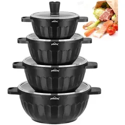 HOMELUX Topfset Induktion 8-teilig, 20/24/28/32cm Kochtopf Set mit Antihaftbeschichtet, Kochtöpfe Induktions für Alle Herdarten, Vertical & Schwarz - Schwarz