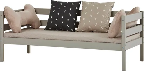 HOPPEKIDS ECO Comfort Kinderbett, Kiefer Massivholz, grau - Kinderzimmermöbel aus Kiefer, zertifiziert mit dem Nordischen Umweltzeichen für sichere und umweltfreundliche Kindermöbel, inklusive Rollrost und Schaumstoffmatratze.