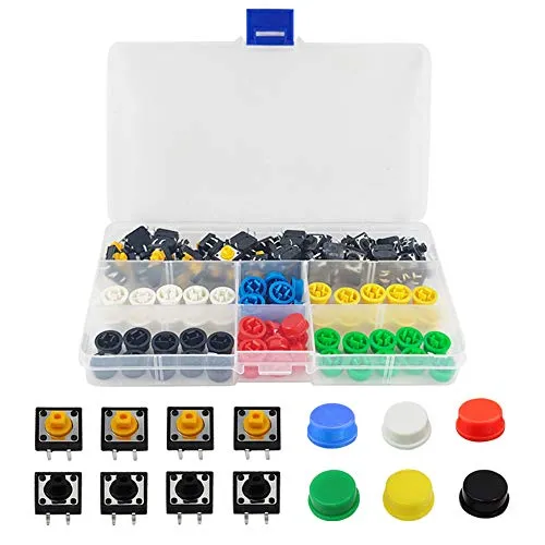 YIXISI 120PCS (12 x 12 x 7.3 mm) Stücke Taktilen Druckschalter, Micro Momentary Drucktastenschalter, 4 Pin Mikroschalter, mit Kappe für Arduino